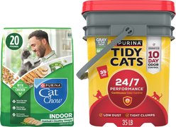 Tidy Cats 24/7 Performance Scented Clumping Clay Litter + Cat Chow Indoor Hairball & Healthy Weight Dry Cat Food, 20-lb bag