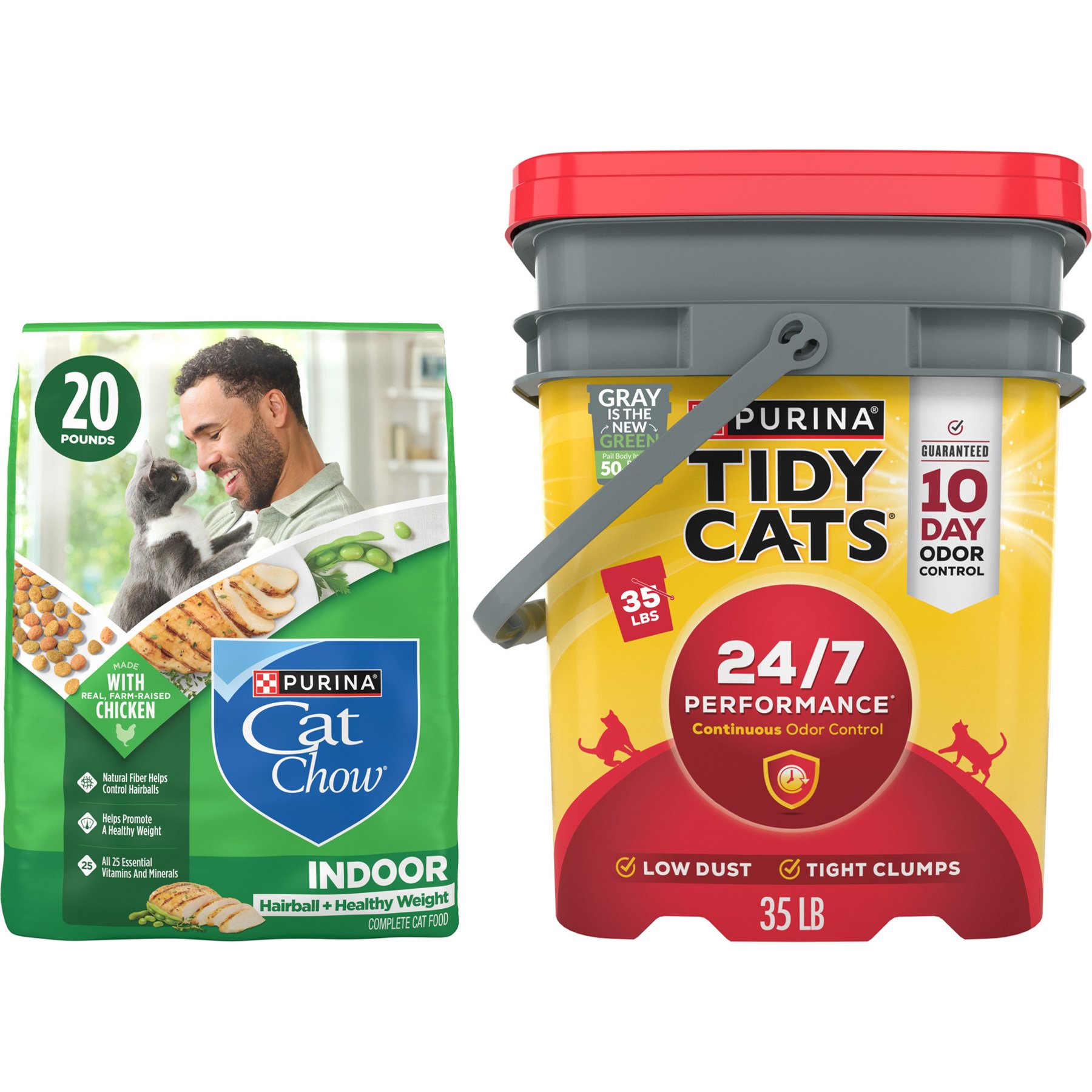Tidy Cats 24/7 Performance Scented Clumping Clay Litter + Cat Chow Indoor Hairball & Healthy Weight Dry Cat Food, 20-lb bag