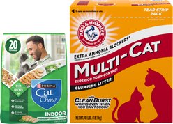 Arm & Hammer Litter Multi-Cat Strength Clean Burst Clumping Litter + Cat Chow Indoor Hairball & Healthy Weight Dry Cat Food, 20-lb bag