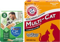 Arm & Hammer Litter Multi-Cat Strength Clean Burst Clumping Litter + Cat Chow Indoor Hairball & Healthy Weight Dry Cat Food, 15-lb bag