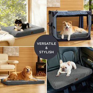 Bedsure Self-Warming Orthopedic Waterproof Sherpa & Oxford Fabric Removable Cover Dog Bed, Ashen Grey, Large