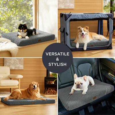 Show full view: Bedsure Self-Warming Orthopedic Waterproof Sherpa & Oxford Fabric Removable Cover Dog Bed, Ashen Grey, Large slide 5 of 8
