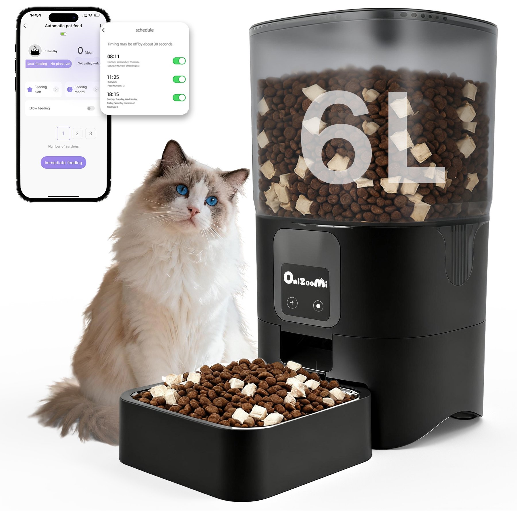 ONIZOOMI Smart Stainless Steel Bowl 2.4G Automatic Cat & Dog Feeder, Black, 25-Cup