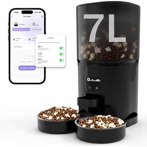 ONIZOOMI Smart 2.4G WiFi Automatic Dual Bowl Cat & Dog Feeder, Black, 30-Cup