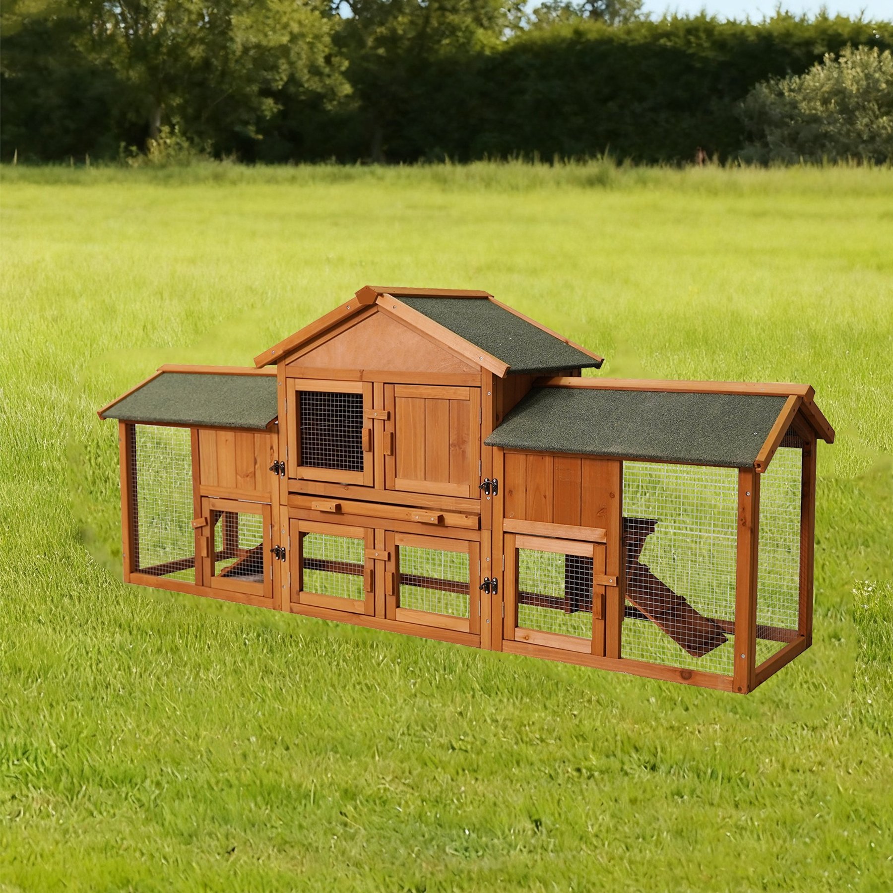 Yafylly 2-Tier Chicken Coop with Detachable Runs, 7 to 8 Chicken Capacity, Bean Red