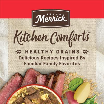 Show full view: Merrick Kitchen Comforts Beef & Brown Rice Wet Dog Food, 12.7-oz can, case of 12 slide 6 of 13