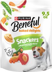 Purina Beneful Baked Delights Snackers with Apples, Carrots, Peas & Peanut Butter Dog Treats, 9.5-oz bag