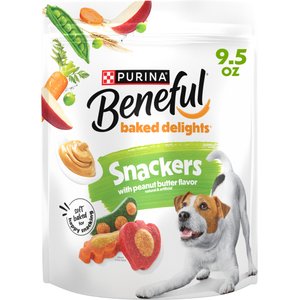 Purina Beneful Baked Delights Snackers with Apples, Carrots, Peas & Peanut Butter Dog Treats, 9.5-oz bag