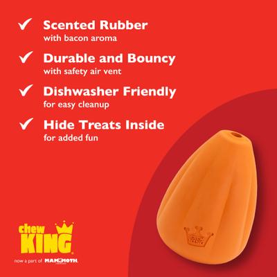 Show full view: Chew King by Mammoth Premium Bacon Flavored Extremely Durable Natural Rubber Tough Treat Dog Chew Toy, Orange, Medium slide 5 of 8