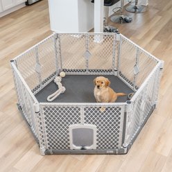 MyPet Indoor & Outdoor 6-Panel Petyard Dog Exercise Pen with Lockable Door & SecureMat, Light Grey