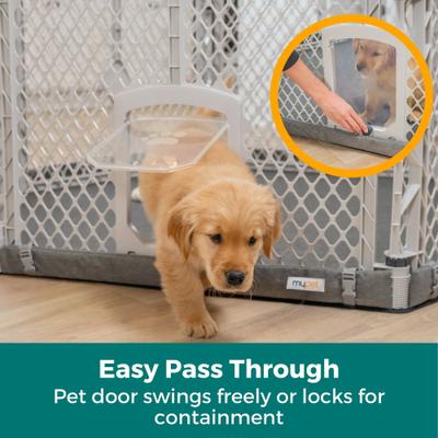 Show full view: MyPet Indoor & Outdoor 6-Panel Petyard Dog Exercise Pen with Lockable Door & SecureMat, Light Grey slide 4 of 9