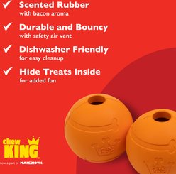 Chew King by Mammoth Bacon Flavor Rubber Ball Tough Dog Chew Toy, Orange, 2 count, 3-in slide 2 of 5