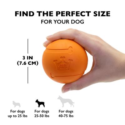 Show full view: Chew King by Mammoth Bacon Flavor Rubber Ball Tough Dog Chew Toy, Orange, 2 count, 3-in slide 5 of 7