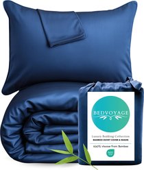 BedVoyage Luxury 100% Viscose from Bamboo 3 Piece Set Duvet Cover with Shams, Indigo, King