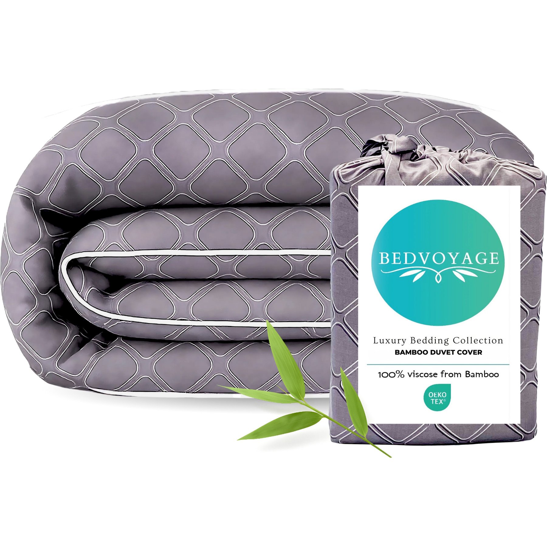 BedVoyage 100% Viscose from Bamboo Cooling & Lightweight Duvet Cover 3 Piece Set, Geo, King