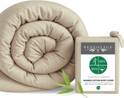 BedVoyage Viscose from Bamboo Cotton Breathable & Lightweight Duvet Cover, Sand, Queen