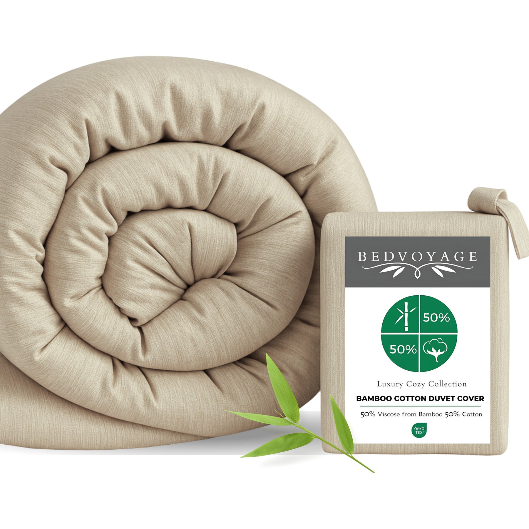 BedVoyage Viscose from Bamboo Cotton Breathable & Lightweight Duvet Cover, Sand, Twin