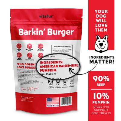 Show full view: Vitafur Barkin Burger Beef & Pumpkin Dog Treat, 4-oz bag slide 3 of 8