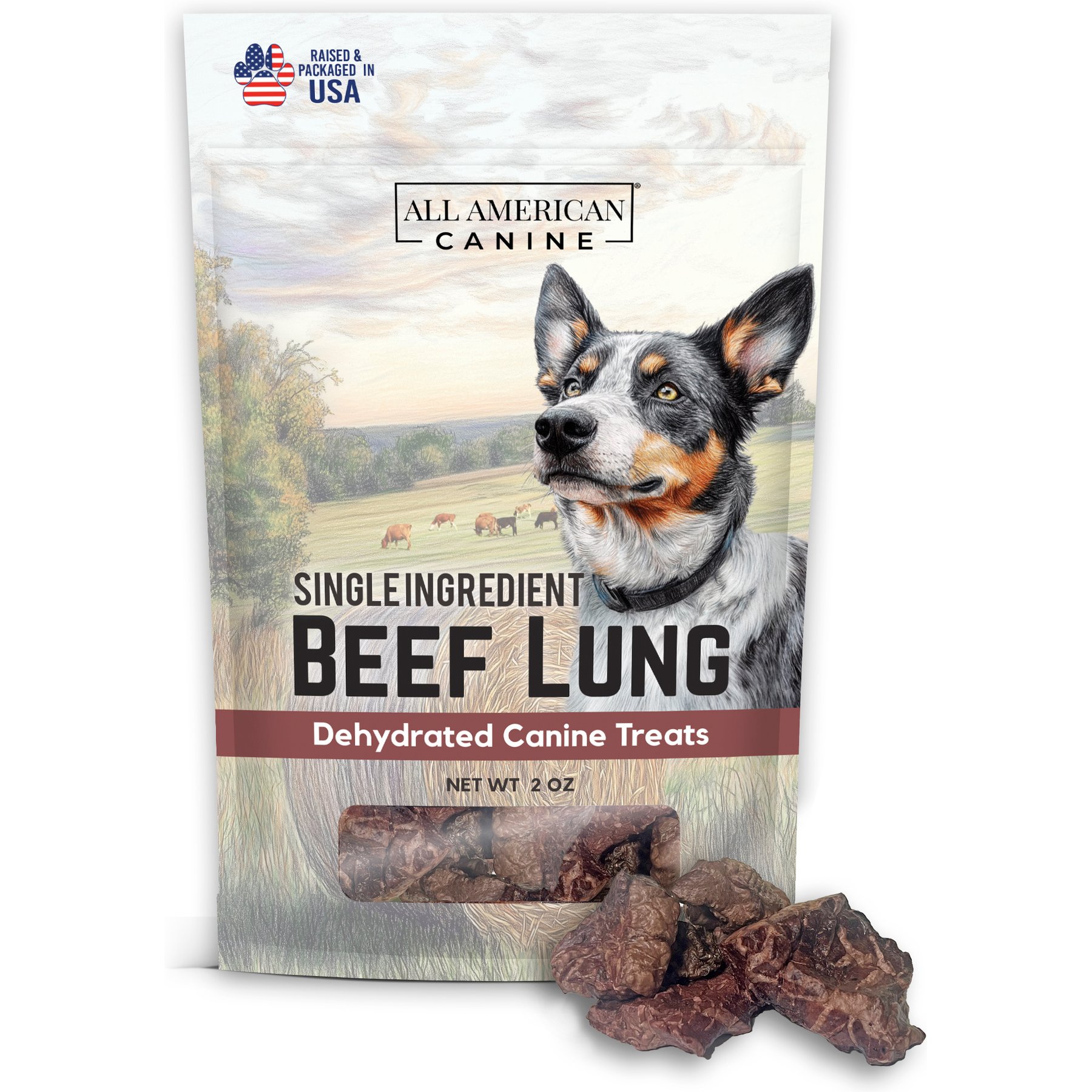 All American Canine Beef Lung Dehydrated Dog Treats, 2-oz