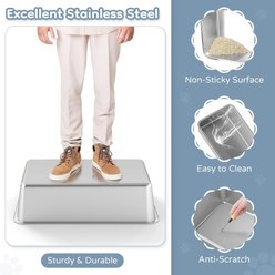 Yafylly High Sided Stainless Steel Anti-Urine Leakage Cat Litter Box with Lid, Gray, X-Large slide 2 of 8