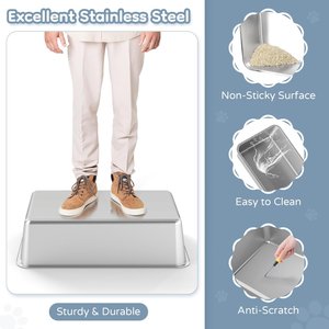 Yafylly High Sided Stainless Steel Anti-Urine Leakage Cat Litter Box with Lid, Gray, X-Large