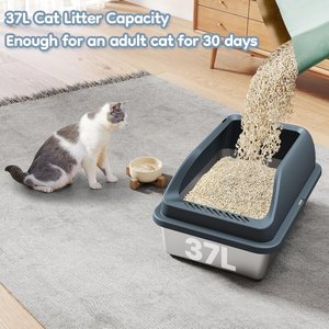 Yafylly High Sided Stainless Steel Anti-Urine Leakage Cat Litter Box with Lid, Gray, X-Large