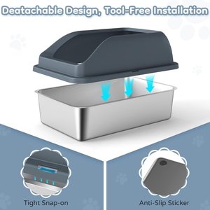 Yafylly High Sided Stainless Steel Anti-Urine Leakage Cat Litter Box with Lid, Gray, X-Large