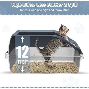 Yafylly High Sided Stainless Steel Anti-Urine Leakage Cat Litter Box with Lid, Gray, X-Large
