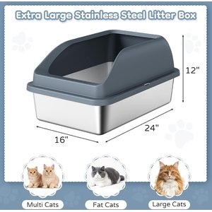 Yafylly High Sided Stainless Steel Anti-Urine Leakage Cat Litter Box with Lid, Gray, X-Large