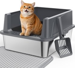JOEJOY Stainless Steel Cat Litter Box with Scoop, 16.14-in, Dark Gray
