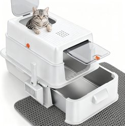 JOEJOY Enclosed Stainless Steel Unique Slide Out Drawer Design Cat Litter Box with Scoop, 25.20-in, Silver Gray