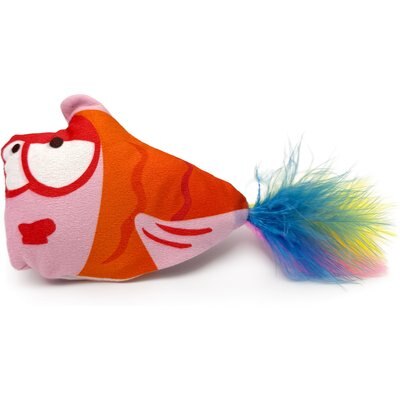 Buddy Buddy Buddy Buddy Rechargeable Electronic Floppy Fish Friend Cat Plush Toy with Catnip Pocket & USB Cable, Red