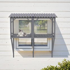 Yafylly Catio Wooden Hammock Cat Window Perch, Grey, Medium