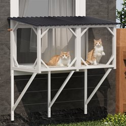 Yafylly Catio Wooden Hammock Cat Window Perch, Ancient White, Medium