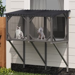 Yafylly Catio Outdoor Cat Window Box Enclosure with Bug-Proof Net, Antique Gray, Medium