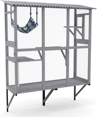 Show full view: Yafylly Weatherproof Expandable Cat Window Box Enclosure with 3 Platforms & 1 Hammock, Gray, Large slide 2 of 5