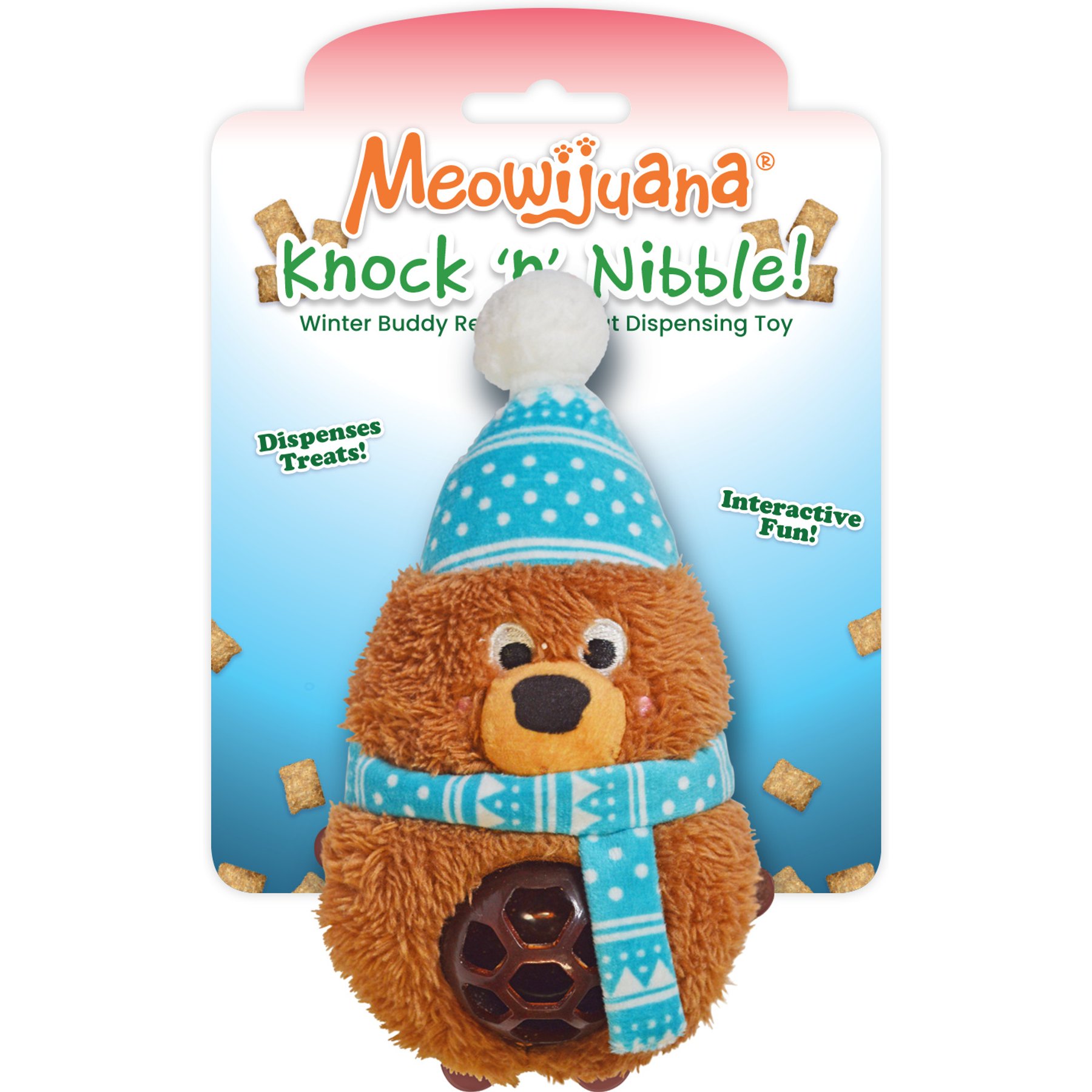 Meowijuana Knock 'N' Nibble Winter Buddy Plush Cat Toy with Catnip, Brown/Blue, Small