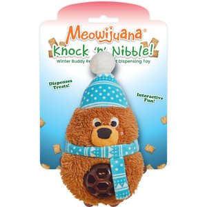 Meowijuana Christmas Knock 'N' Nibble Winter Buddy Plush Cat Toy with Catnip, Brown/Blue, Small