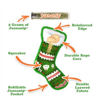 Show full view: Doggijuana Christmas Tuffer Chewer Mini Stocking Stuffer Tough Chew Dog Toy, Green, Medium slide 3 of 6