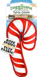 Doggijuana Christmas Tuffer Chewer Candy Cane Tough Chew Dog Toy, Red/White, Medium