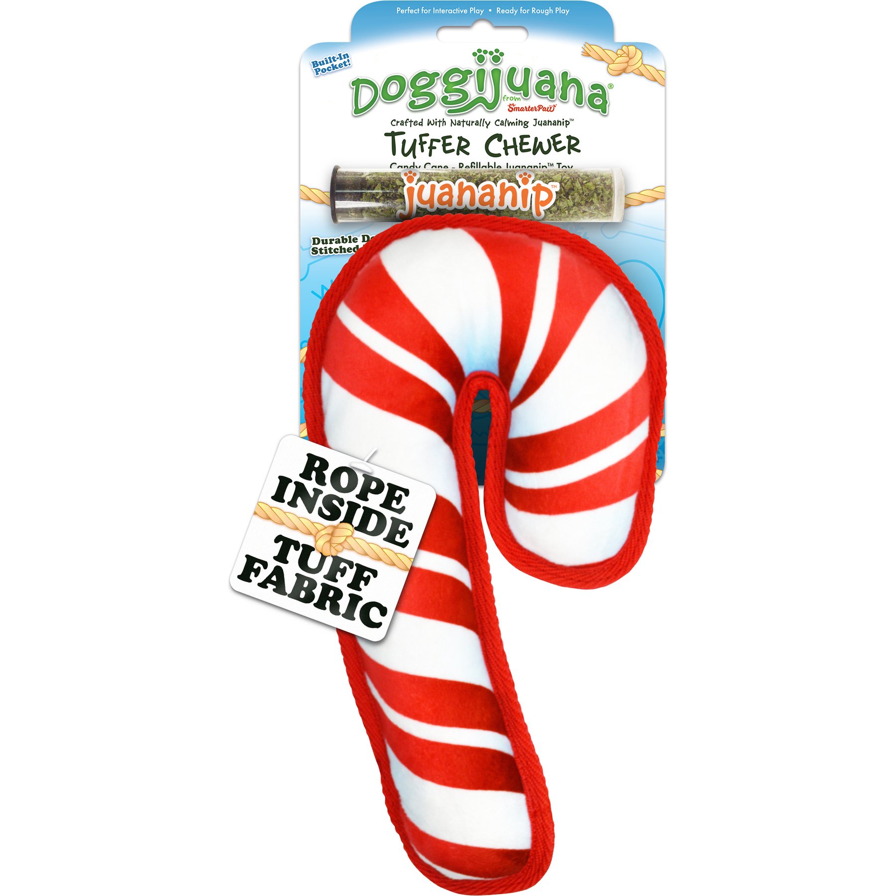 Doggijuana Tuffer Chewer Candy Cane Tough Chew Dog Toy, Red/White, Medium