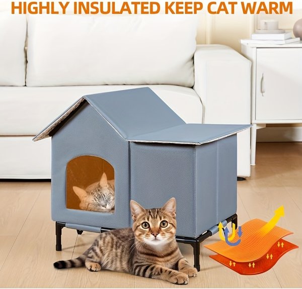 Show full view: Kylinsure Polyester Outdoor Cat House, Grey, Large slide 5 of 7