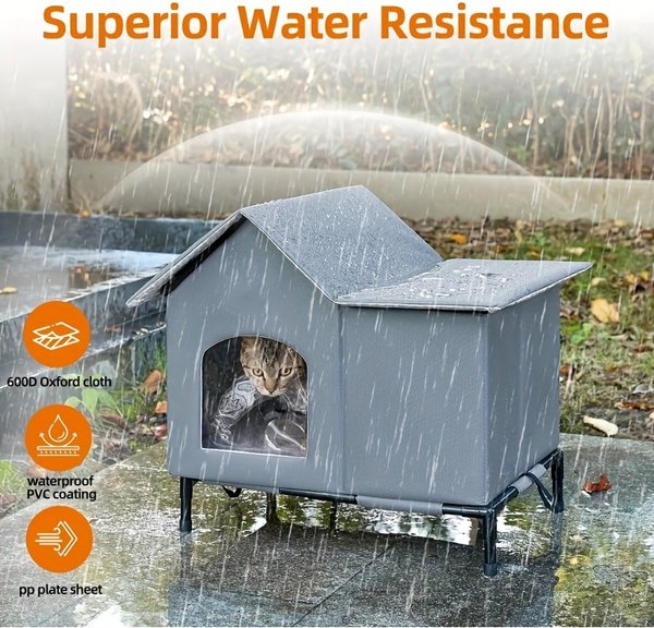 Show full view: Kylinsure Polyester Outdoor Cat House, Grey, Large slide 4 of 7