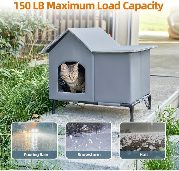 Show full view: Kylinsure Polyester Outdoor Cat House, Grey, Large slide 2 of 7