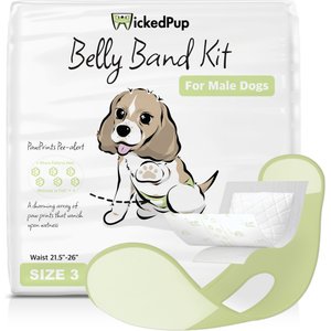 WickedPup Male Belly Band Kit Dog Diaper, Size 3: 21.5 to 26-in waist, 50 count