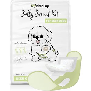 WickedPup Male Belly Band Kit Dog Diaper, Size 0: 10.5 to 14-in waist, 50 count