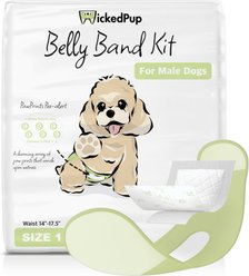 WickedPup Male Belly Band Kit Dog Diaper, Size 1: 14 to 17.5-in waist, 50 count