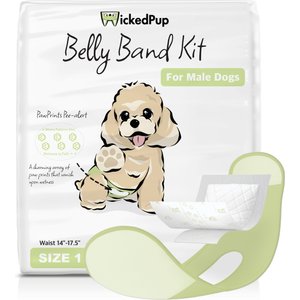 WickedPup Male Belly Band Kit Dog Diaper, Size 1: 14 to 17.5-in waist, 50 count