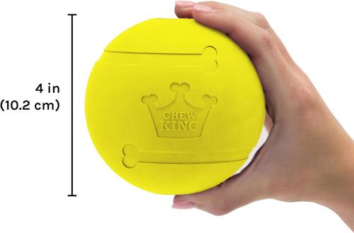 Show full view: Chew King by Mammoth Chicken Flavor Rubber Ball Tough Dog Chew Toy, Yellow, 4-in, 2 count slide 2 of 5