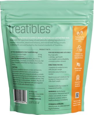 Show full view: Treatibles Broad Spectrum Hemp Extract Turkey & Pumpkin Flavored Crumble Calming Supplement for Dogs & Cats, 60 servings slide 3 of 3